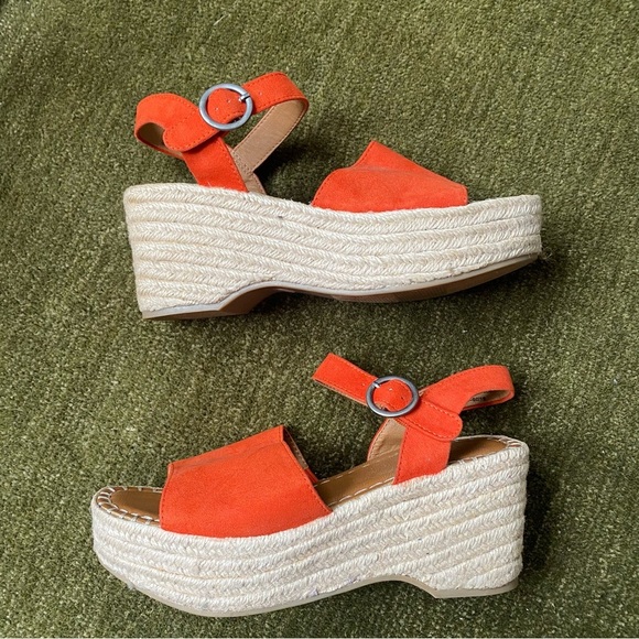 Stylish Orange Espadrille Wedge Sandals - Picture 1 of 9